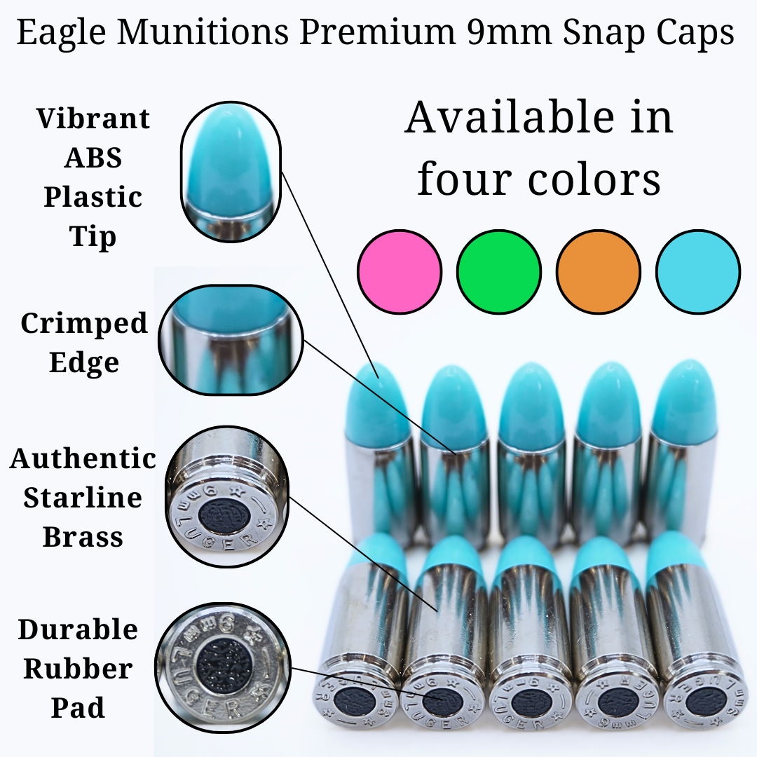 Premium 9mm Snap Caps - Dry Fire Rounds - Dummy Rounds (Blue, 10 Count)
